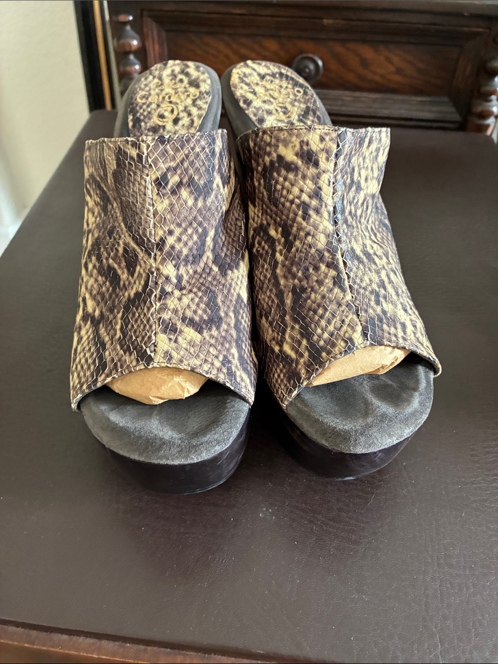 Cordero Brown Snake-Print Slide Mules
